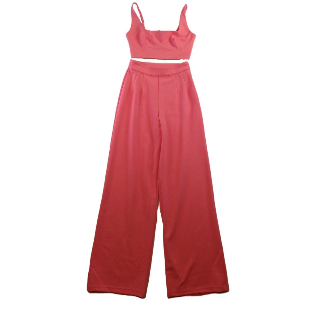 Showpo Elibeth Two Piece Set Women‎ 4 Bubblegum Pink New Wide Leg Crop Top